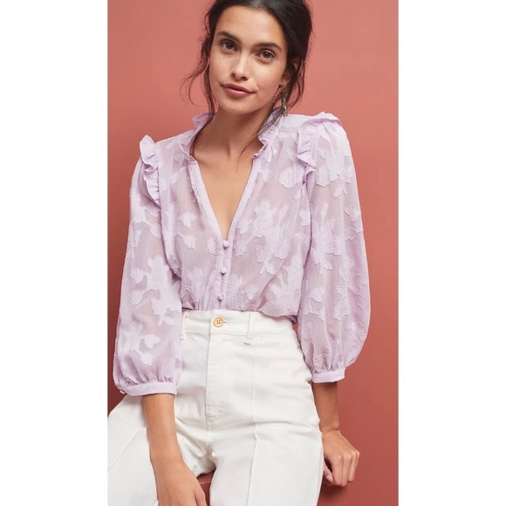 NWT Purple Ruffled Puff Sleeve Blouse